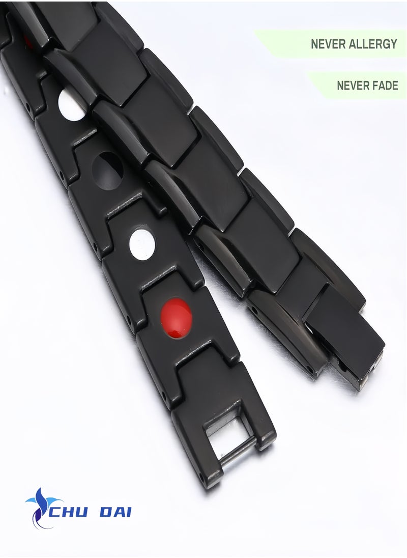 CHU DAI Titanium Steel Magnetic Health Bracelet Therapy Arthritis Migraine Relief(Black)  - Image 4