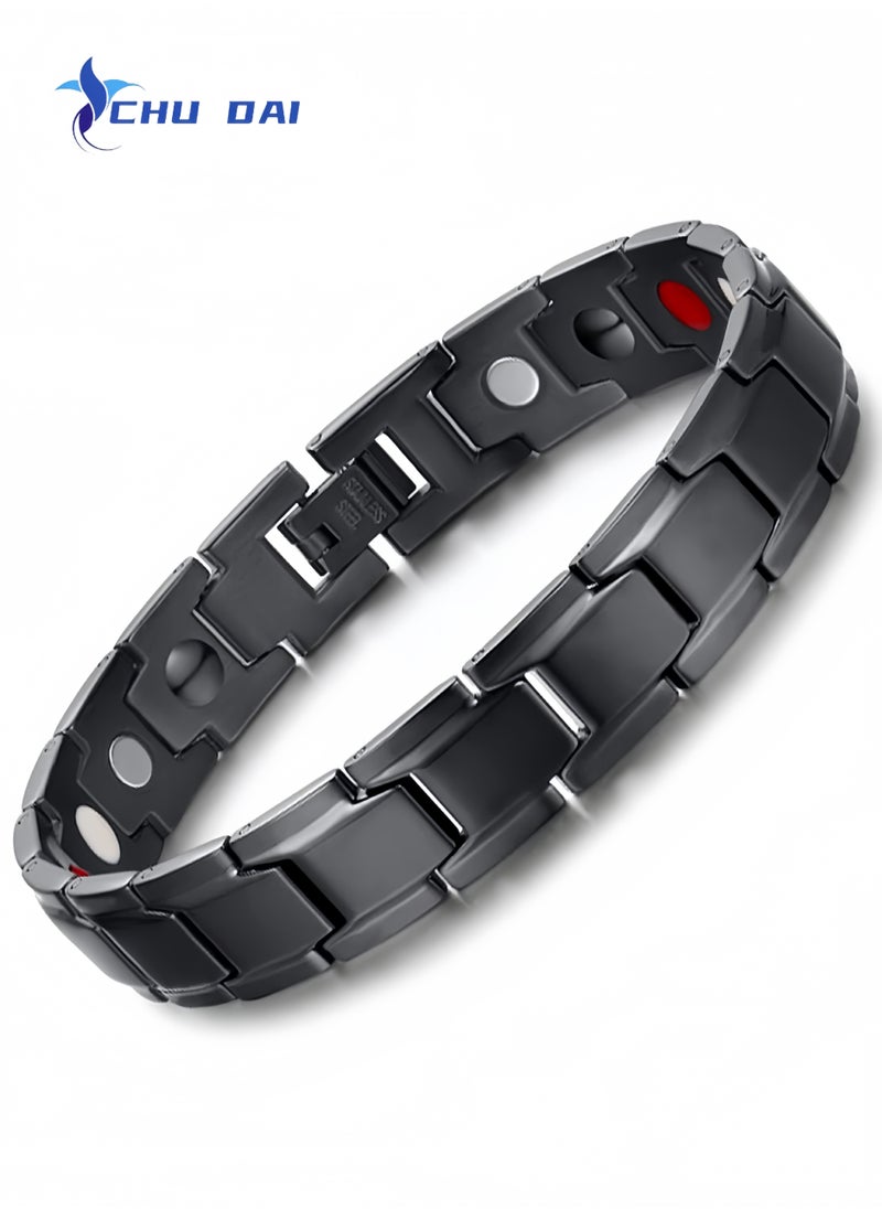 CHU DAI Titanium Steel Magnetic Health Bracelet Therapy Arthritis Migraine Relief(Black)  - Image 1