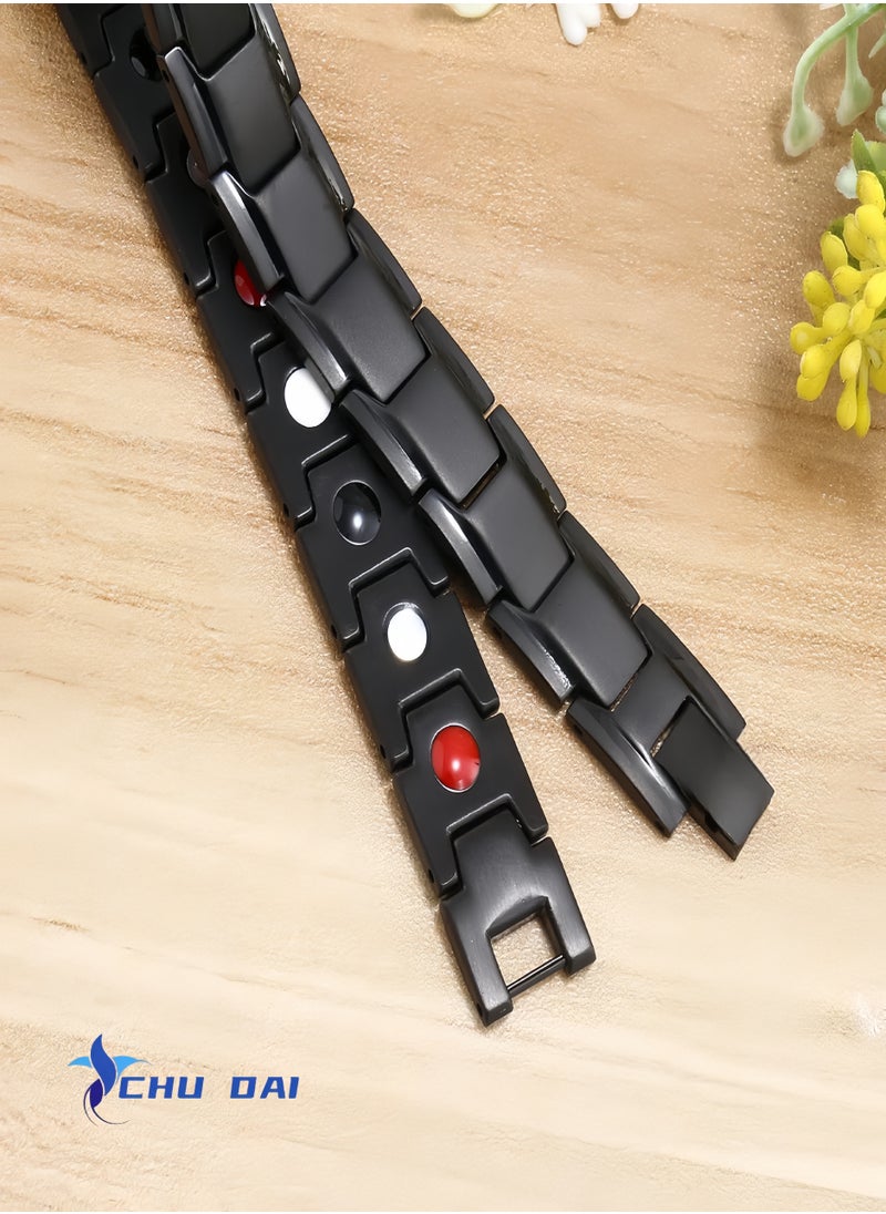 CHU DAI Titanium Steel Magnetic Health Bracelet Therapy Arthritis Migraine Relief(Black)  - Image 5