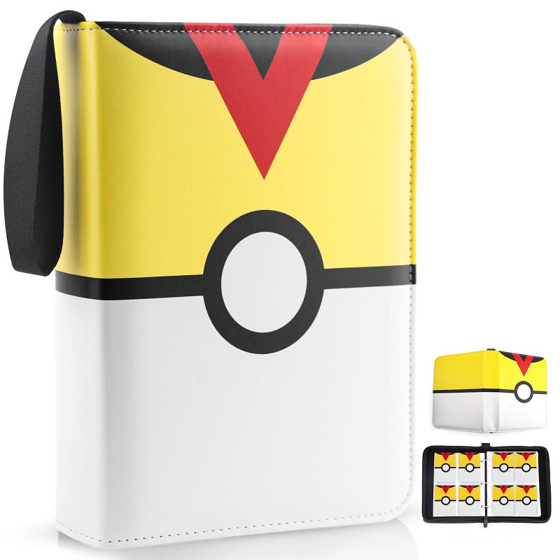 Easyfun Card Binder 4 Pocket, Trading Card Holder Fits 400 Cards With 50 Removable Sleeves, Portable Collection Card Ablum, Game Card Case book With Zipper for Gift Yellow - Image 1