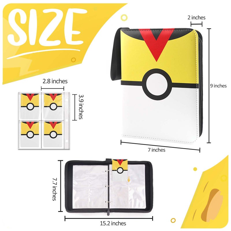 Easyfun Card Binder 4 Pocket, Trading Card Holder Fits 400 Cards With 50 Removable Sleeves, Portable Collection Card Ablum, Game Card Case book With Zipper for Gift Yellow - Image 2