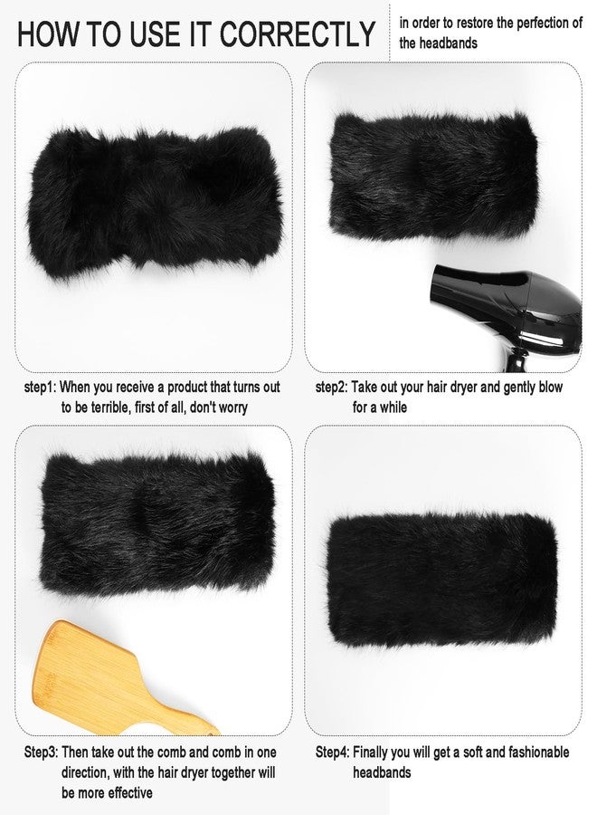 Gvhntk Faux Fur Headband for Women with Elastic Fuzzy Fur Hat Winter Earwarmer Earmuff Furry Headwrap for Cold Weather Ski Black - Image 4
