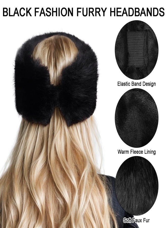 Gvhntk Faux Fur Headband for Women with Elastic Fuzzy Fur Hat Winter Earwarmer Earmuff Furry Headwrap for Cold Weather Ski Black - Image 2