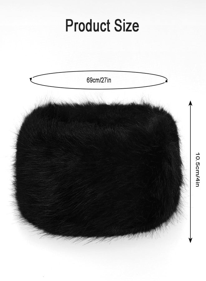Gvhntk Faux Fur Headband for Women with Elastic Fuzzy Fur Hat Winter Earwarmer Earmuff Furry Headwrap for Cold Weather Ski Black - Image 3