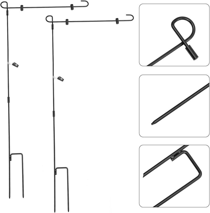 Garden Flag Stand 2 Pack Black Iron Powder Coated Outdoor Banner Holder Lawn Rack - Image 4