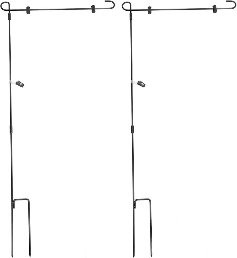 Garden Flag Stand 2 Pack Black Iron Powder Coated Outdoor Banner Holder Lawn Rack - Image 1