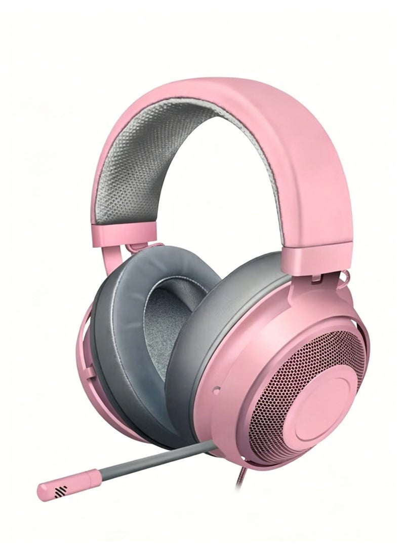 Headphone, lightweight aluminum frame, retractable soundproof microphone for PC, PS4, PS5, Switch, Xbox One, Xbox Series X and S, mobile devices, 3.5mm audio jack - quartz pink