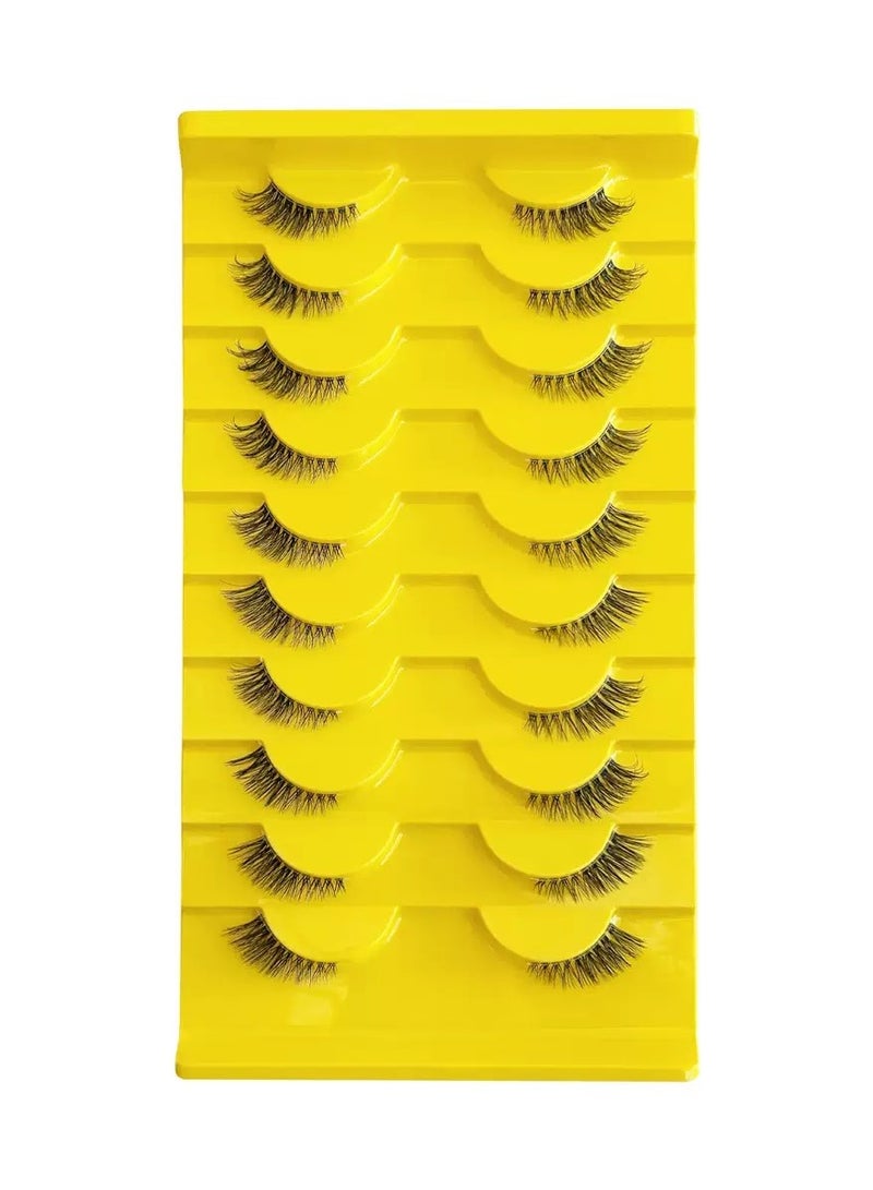 10 Pairs Half Lashes Mink Natural Cat Eye Wispy False Eyelashes，Fluffy Volume Strip Fake Eyelashes，3/4 Eye Lashes DIY Cluster Half Eyelashes at Home - Image 1