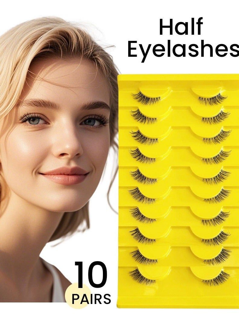 10 Pairs Half Lashes Mink Natural Cat Eye Wispy False Eyelashes，Fluffy Volume Strip Fake Eyelashes，3/4 Eye Lashes DIY Cluster Half Eyelashes at Home - Image 4