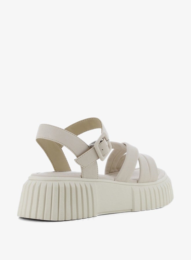 SJ Women's Solid Cross-Strap Sandals with Buckle Closure - Image 3