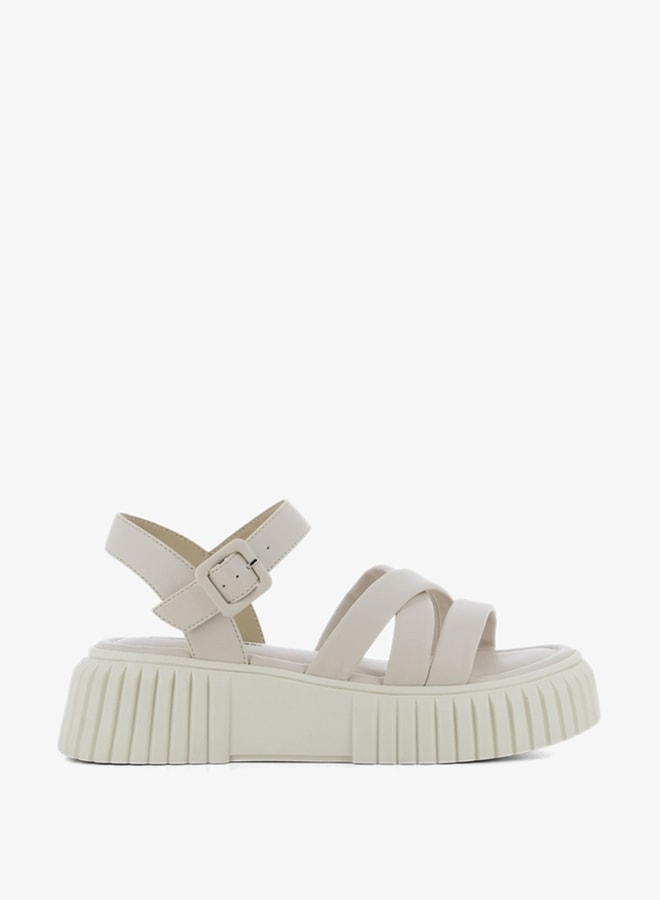 SJ Women's Solid Cross-Strap Sandals with Buckle Closure - Image 1