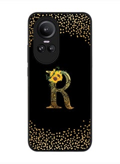 Rugged Black Edge case for Oppo Reno10 / Oppo Reno10 Pro, Slim fit   Custom Monogram Initial Letter Mandala Floral Pattern Alphabet- R (Black)
