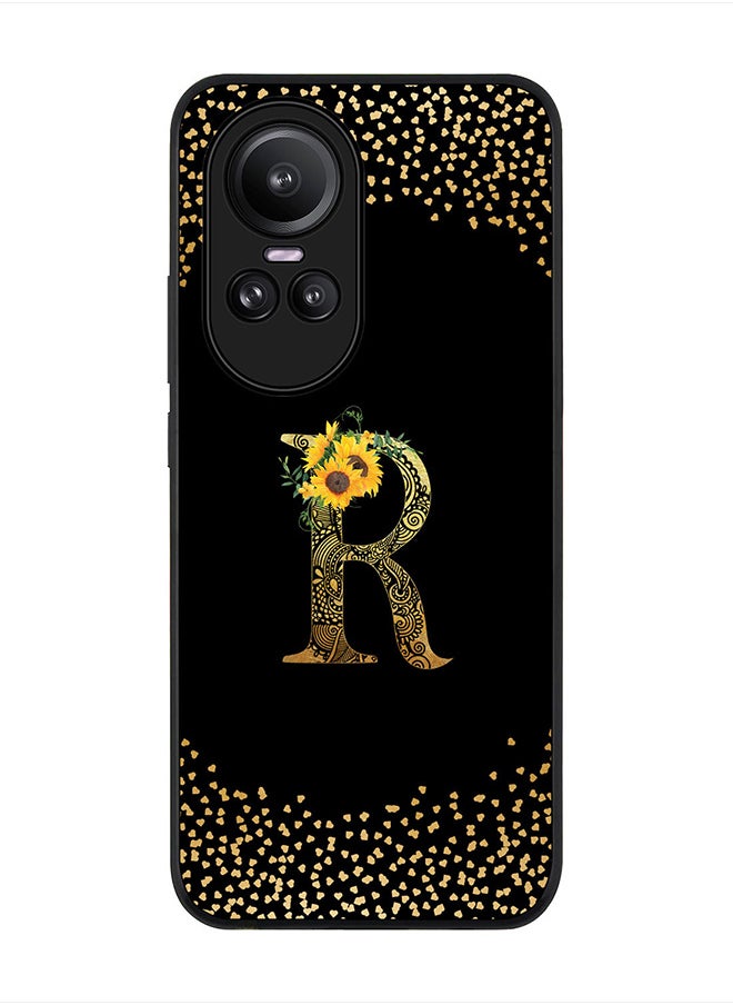 Stylizedd - Rugged Black Edge case for Oppo Reno10 / Oppo Reno10 Pro, Slim fit   Custom Monogram Initial Letter Mandala Floral Pattern Alphabet- R (Black) - Image 1