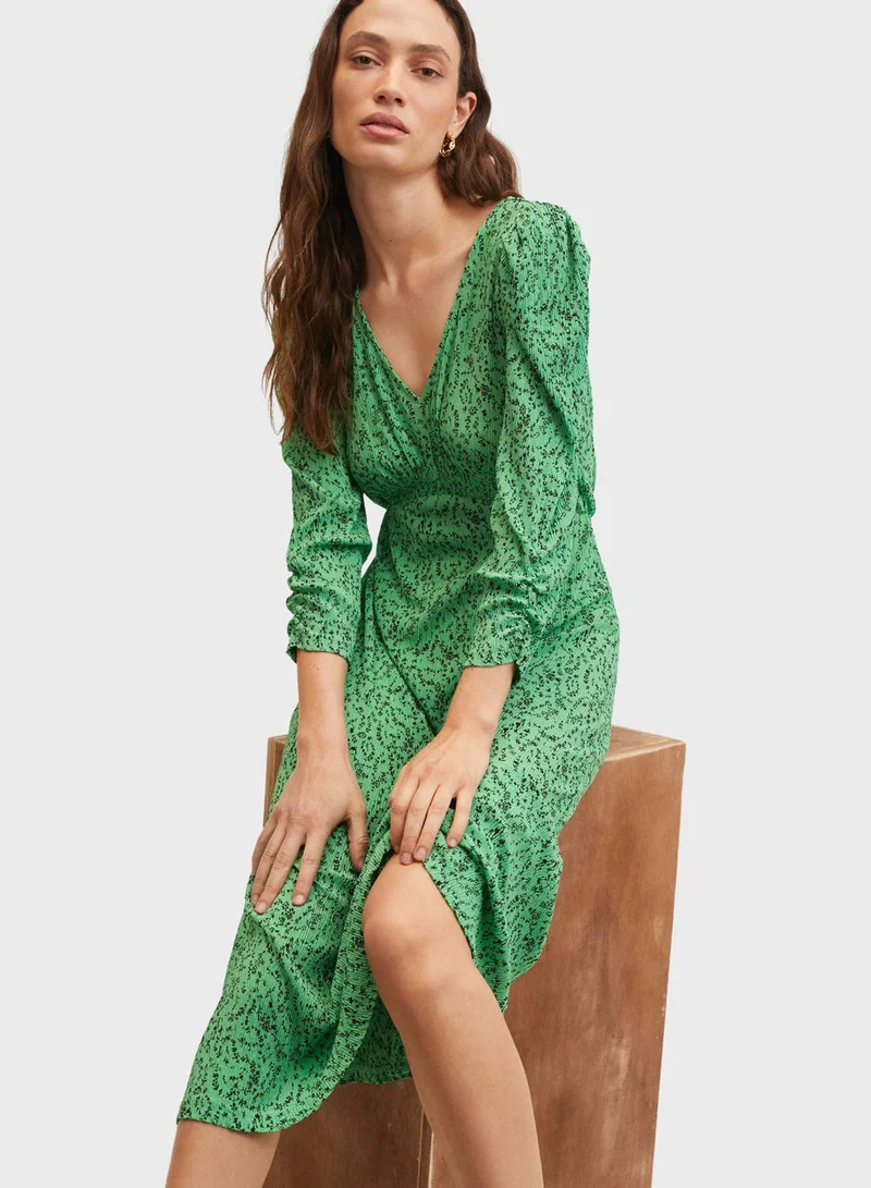 MANGO Floral Print Puff Sleeve Dress