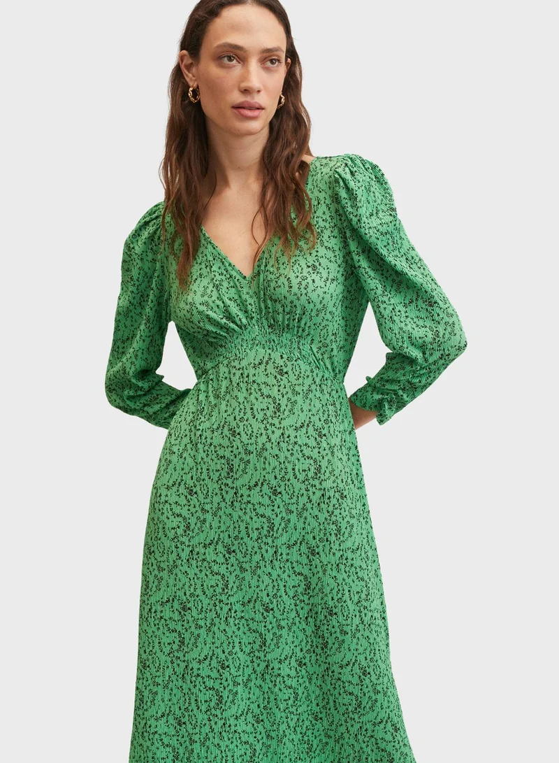 MANGO Floral Print Puff Sleeve Dress