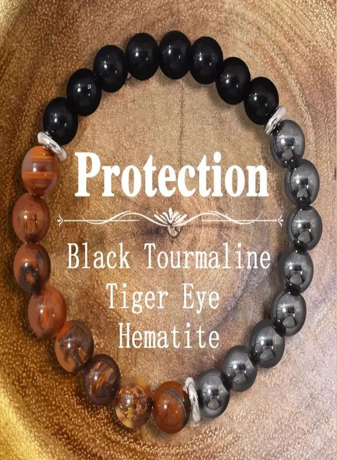 TACBSP Hematite Bracelet Tiger Eye Black Tourmaline Massive Beads Bracelet Health and Energy Stone Handmade Triple Protection Braceleys Natural Stone Crystal Gifts for Man Women (Triple Protection) - Image 3
