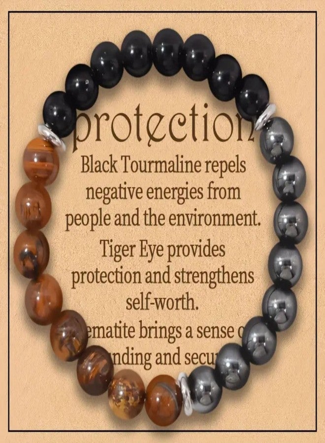 TACBSP Hematite Bracelet Tiger Eye Black Tourmaline Massive Beads Bracelet Health and Energy Stone Handmade Triple Protection Braceleys Natural Stone Crystal Gifts for Man Women (Triple Protection) - Image 2