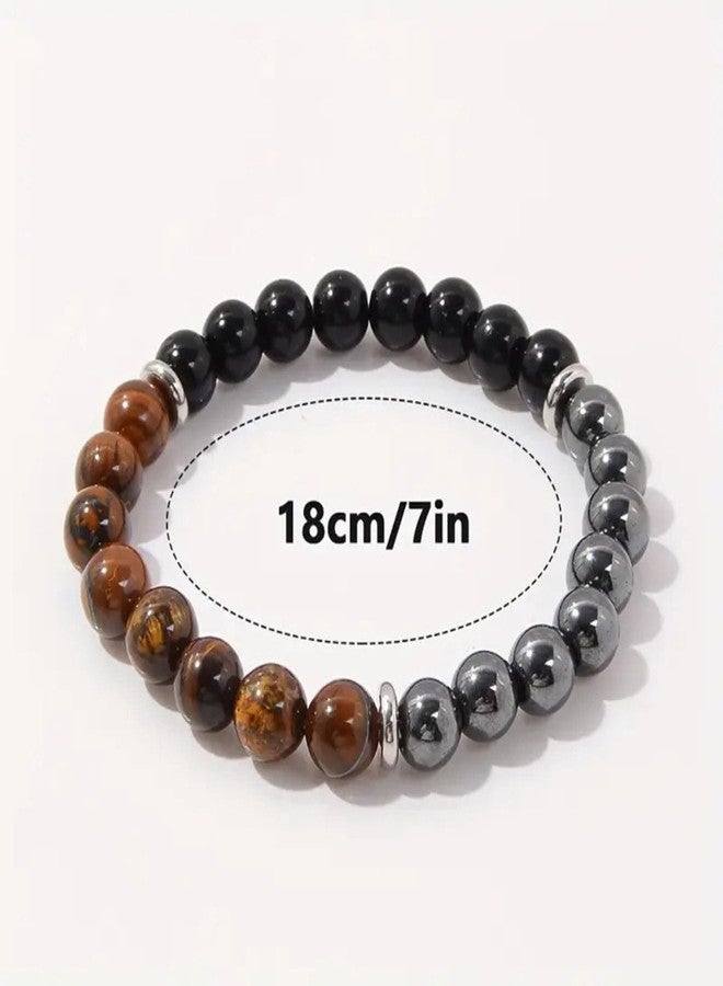 TACBSP Hematite Bracelet Tiger Eye Black Tourmaline Massive Beads Bracelet Health and Energy Stone Handmade Triple Protection Braceleys Natural Stone Crystal Gifts for Man Women (Triple Protection) - Image 4