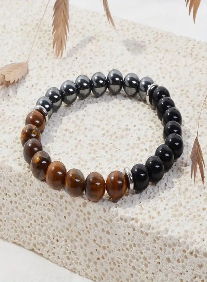TACBSP Hematite Bracelet Tiger Eye Black Tourmaline Massive Beads Bracelet Health and Energy Stone Handmade Triple Protection Braceleys Natural Stone Crystal Gifts for Man Women (Triple Protection) - Image 5