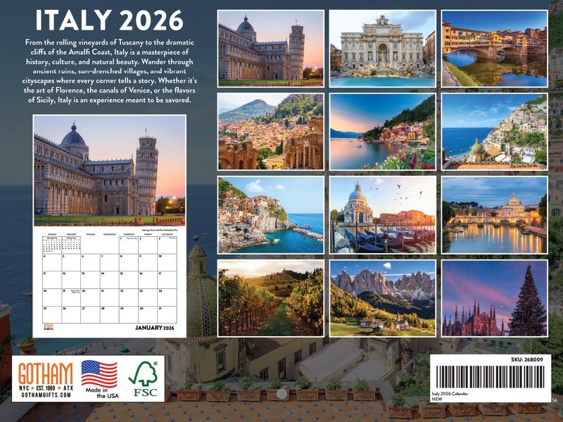 Poster Foundry Italy Calendar 2026 Italian Gifts Monthly Wall Calender 12 Month | American Made In The USA - Image 2