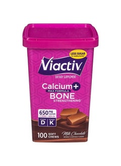 Viactiv Calcium +Vitamin D3 Supplement Soft Chews, Milk Chocolate, 100 Chews - Calcium Dietary Supplement for Bone Health  - Image 1
