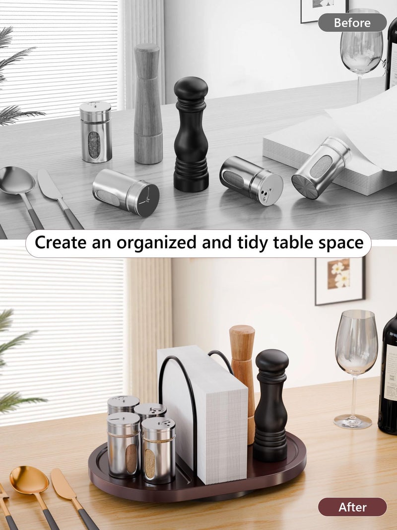 Primo Lines NP-1 Wooden Rotating Napkin Holder with Salt and Pepper Shakers, Rustic Metal Caddy Napkin Storage for Table, Kitchen Countertop, Dining Table Decor - Image 5