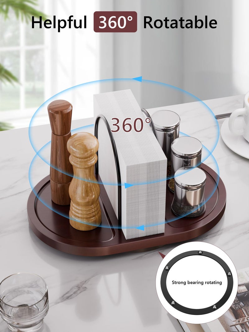 Primo Lines NP-1 Wooden Rotating Napkin Holder with Salt and Pepper Shakers, Rustic Metal Caddy Napkin Storage for Table, Kitchen Countertop, Dining Table Decor - Image 2
