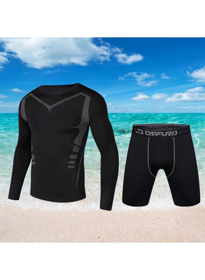 Generic Swimsuit Men's Top Anti-embarrassment Adult Swimming Diving Suit Suit Summer Men's Swimming Trunks Men's Full Body Sun Protection Long Sleeve-Color:Long Sleeve Two-piece Set-  - Image 4