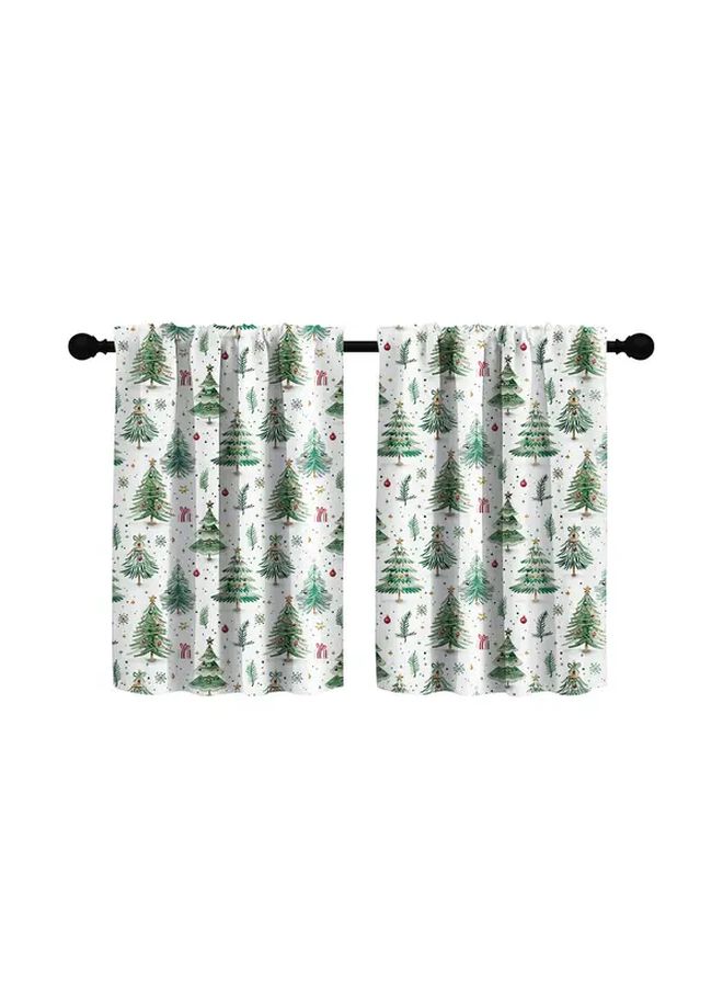 1pc Christmas Forest Curtain Blackout Window Drapes Pine Trees Red Green Holiday Design Rod Pocket Easy Hanging Machine Washable Polyester Fabric Modern Home Decor Living Room Bedroom Kitchen W 100Cm L 50Cm - Image 5