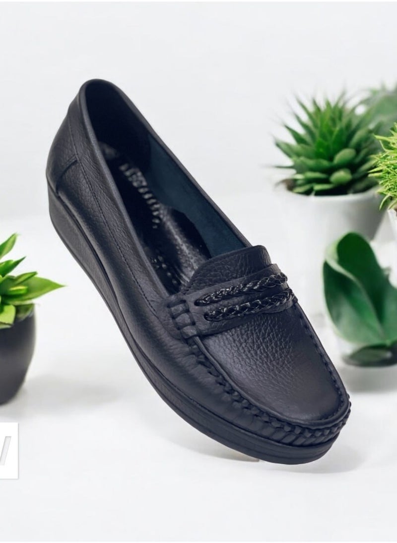 PACIFIC Black leather Women Slip On Shoes Medical insole high quality 
