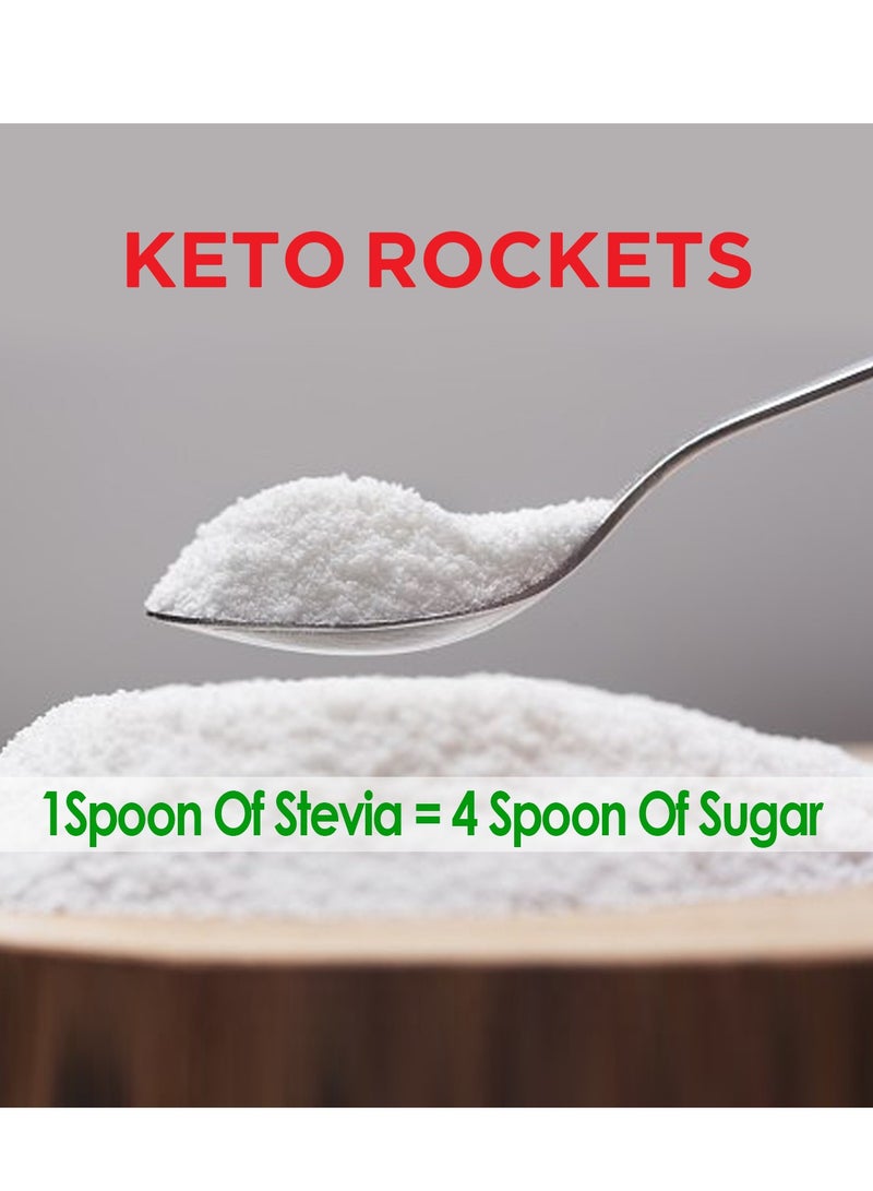KETO ROCKETS Keto Rockets Stevia Sugar - Best Natural Sweetener Absolutely - Does not leave bitter taste - Free of calories and preservatives 200 grams - Image 4
