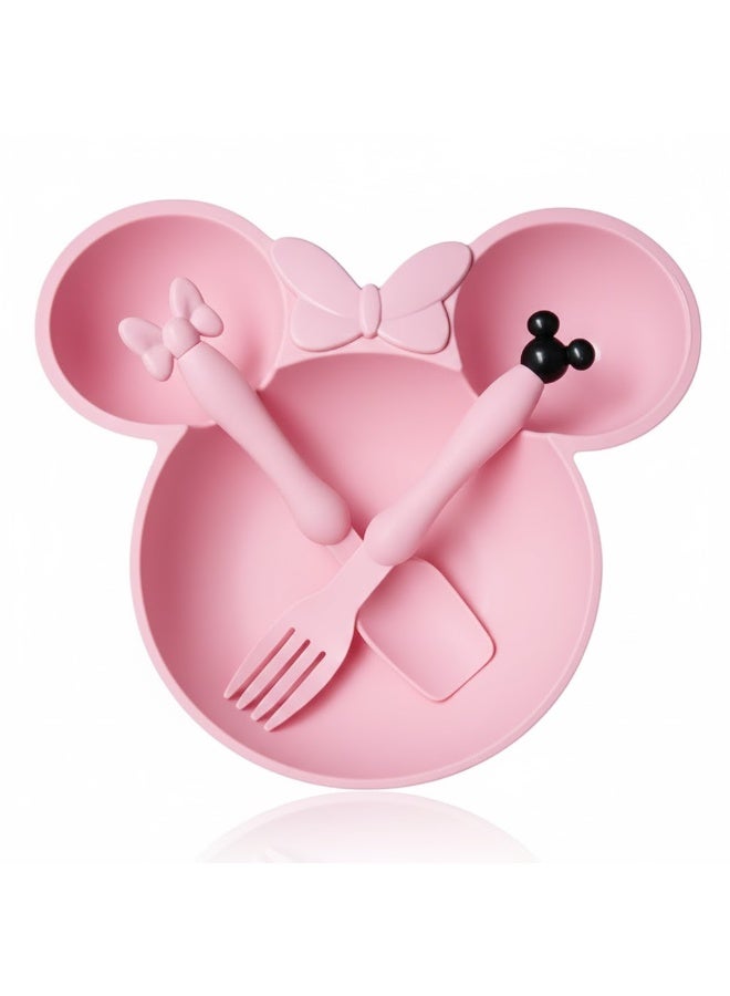 3-in-1 children's food and serving set made from natural, eco-friendly materials; safe, healthy, and suitable for hot and cold foods (BPA-free). Pink color. - Image 1