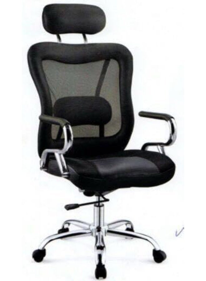 Comfortable office chair with adjustable height, high backrest, swivel, and stainless steel frame, black, 50 x 50 x 120 cm - Image 1