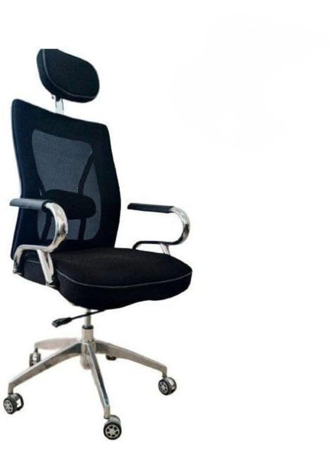Comfortable office chair with adjustable height, high backrest, swivel, and stainless steel frame, black, 50 x 50 x 120 cm - Image 3