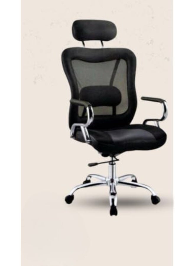 Comfortable office chair with adjustable height, high backrest, swivel, and stainless steel frame, black, 50 x 50 x 120 cm - Image 2