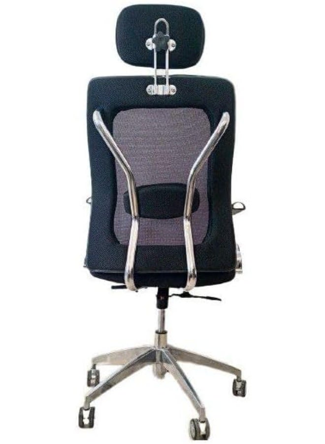 Comfortable office chair with adjustable height, high backrest, swivel, and stainless steel frame, black, 50 x 50 x 120 cm - Image 4