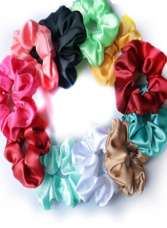 IGNOTO Satin Scrunchies for Hair, Soft Silk Elastic Hair Band Set Hair Ties Ponytail Holders for Women and Girls || Color:- Assorted (Pack of 11) - Image 1