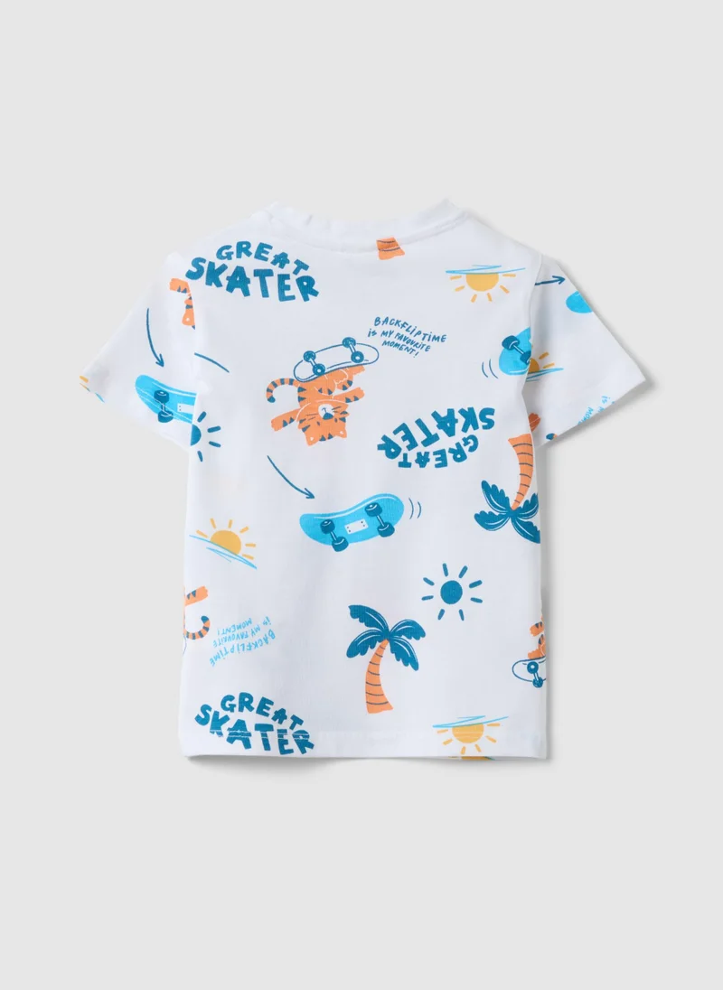 او في اس Ovs Multicolor Pure Cotton Children'S Regular Fit T-Shirt With Prints