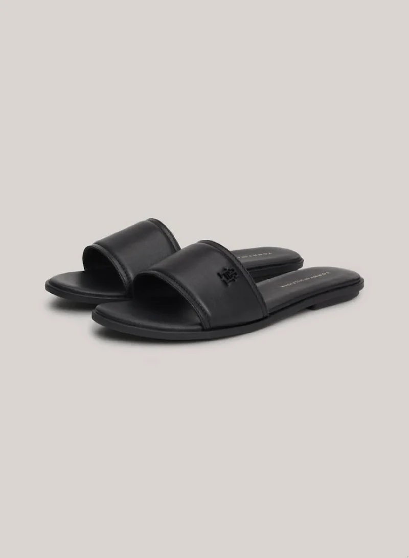 TOMMY HILFIGER Women's Tonal Th Monogram Leather Mules -  Leather upper, Black