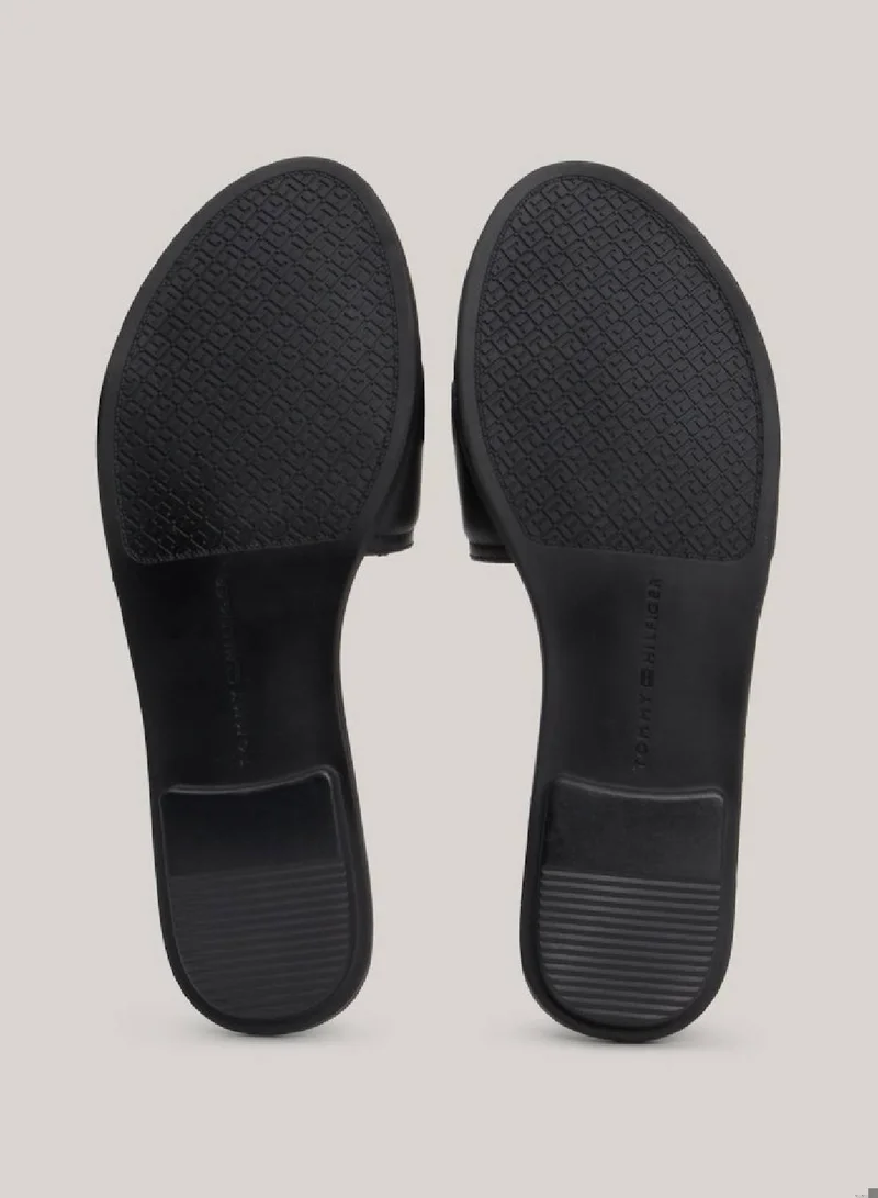 TOMMY HILFIGER Women's Tonal Th Monogram Leather Mules -  Leather upper, Black