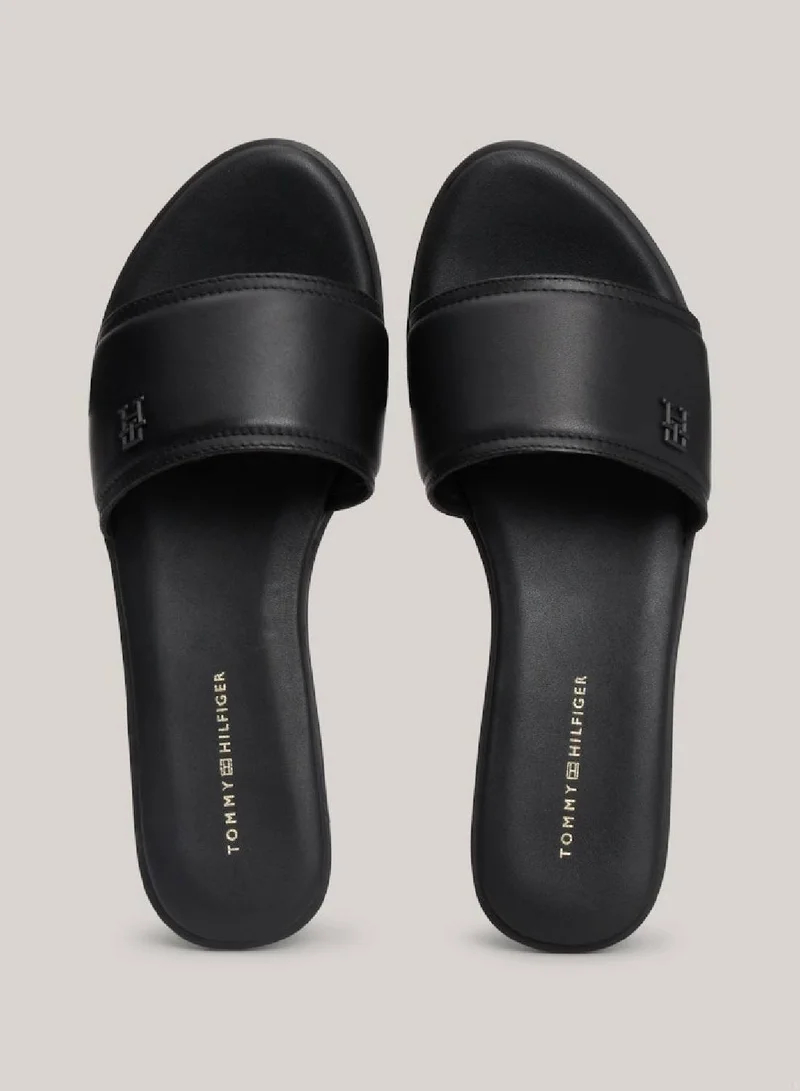 TOMMY HILFIGER Women's Tonal Th Monogram Leather Mules -  Leather upper, Black