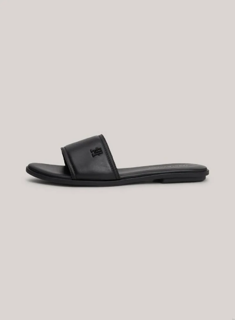 TOMMY HILFIGER Women's Tonal Th Monogram Leather Mules -  Leather upper, Black