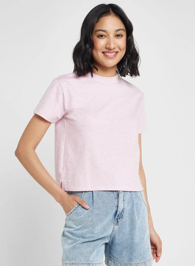 Ginger Basics Mock Neck T-Shirt With Side Split