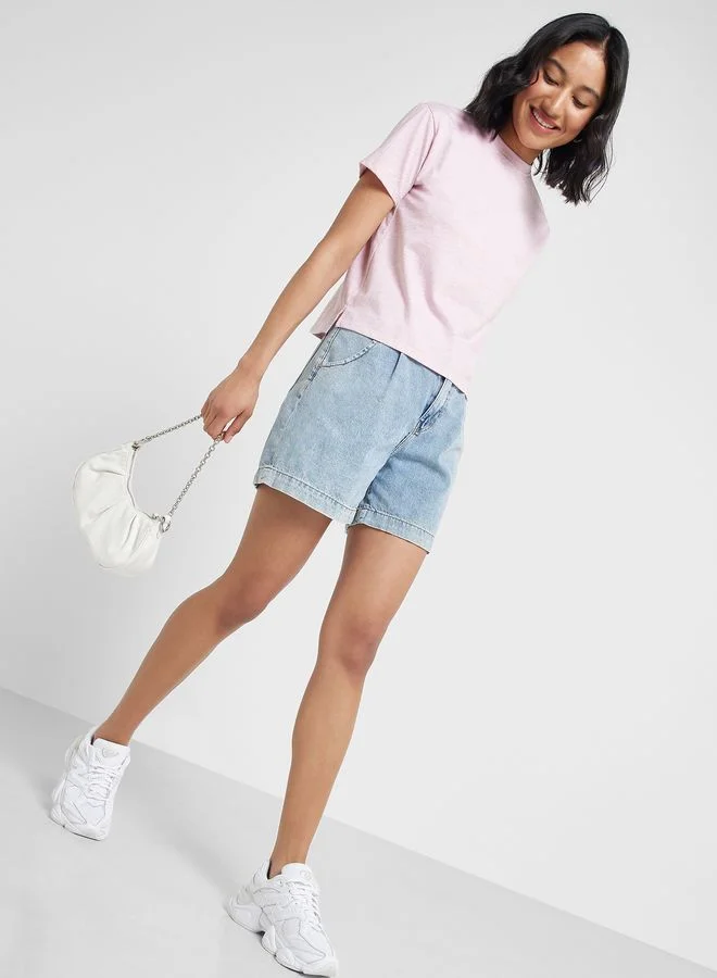 Ginger Basics Mock Neck T-Shirt With Side Split