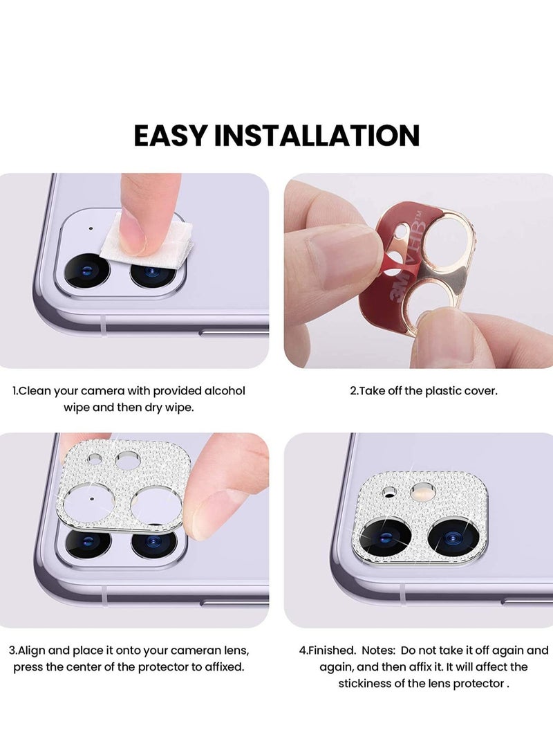 KASTWAVE Phone Camera Stickers Phone Decoration stickers Bling Crystal Camera Lens Protector Glitter Diamond Len Protective Decoration Sticker for iPhone 12 6.1inch (2 Pcs-Silver+Rose Gold) - Image 2