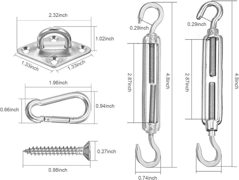 Eacam Sun Shade Sail Hardware Kit for Rectangle Sun Shade Sails Stainless Steel Hardware Accessories for Shade Sail Installation - Image 4