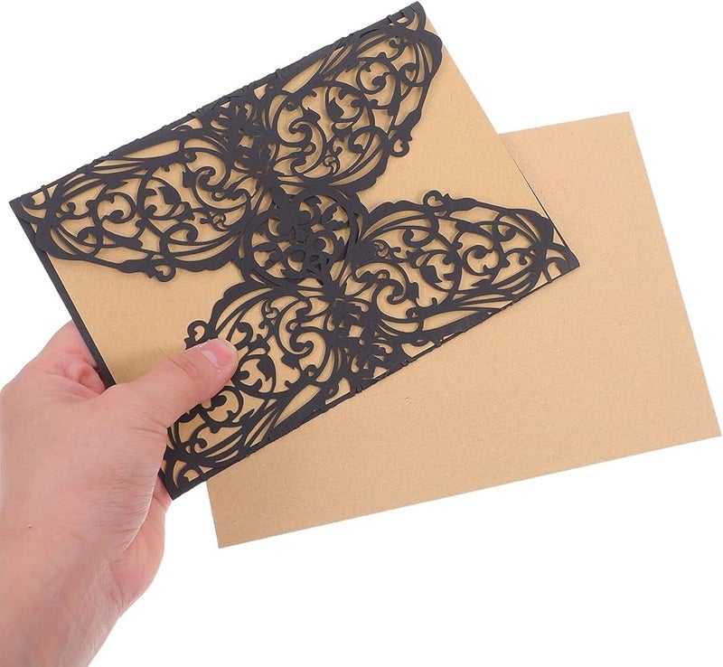 بطاقات دعوة مودرن زهرية مفرغة، مغلفات، أربطة، إمدادات حفلات الزفاف وهالوين - Image 4