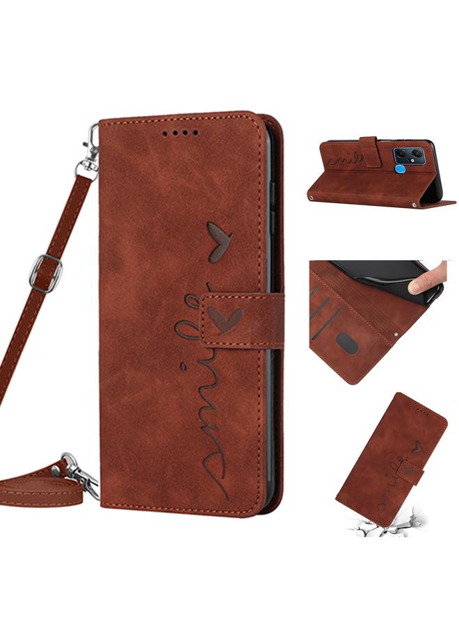 S-TOP Case For Infinix Smart 6 Plus Skin Feel Heart Pattern Leather Phone Case with Lanyard - Image 1