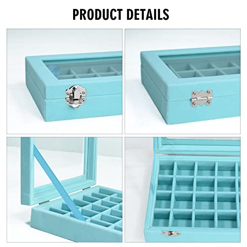Vicoter Velvet Jewelry Box 24 Grid Jewelry Ring Display Organiser Box Tray Holder Earrings Storage Case for Girls Wife Mom Women (Light Blue) - Image 4