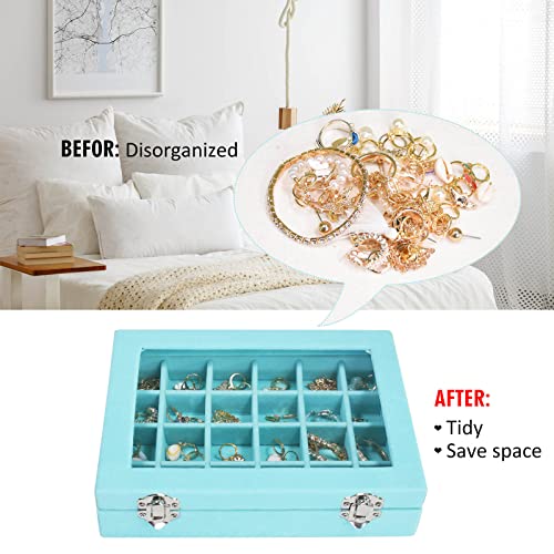 Vicoter Velvet Jewelry Box 24 Grid Jewelry Ring Display Organiser Box Tray Holder Earrings Storage Case for Girls Wife Mom Women (Light Blue) - Image 5